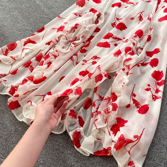 Women's V Neck Long Sleeve Chiffon Printed Dress - Picture 11 of 16